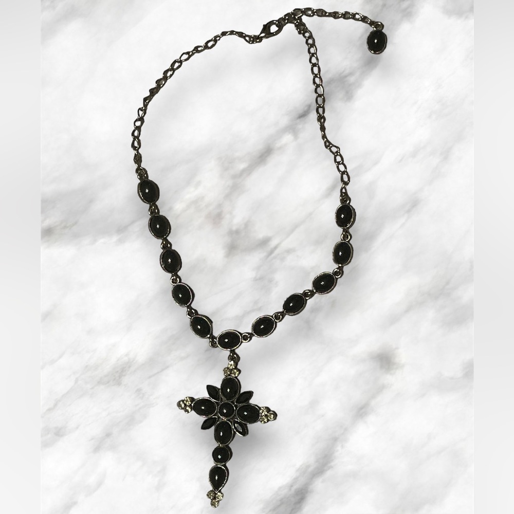 Black Cabochon Cross Necklace